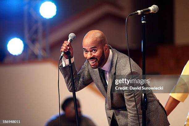 Gospel artist JJ Hairston performs at The First Cathedral during a live recording of JJ Hairston & Youthful Praise's seventh album "I See Victory" on...