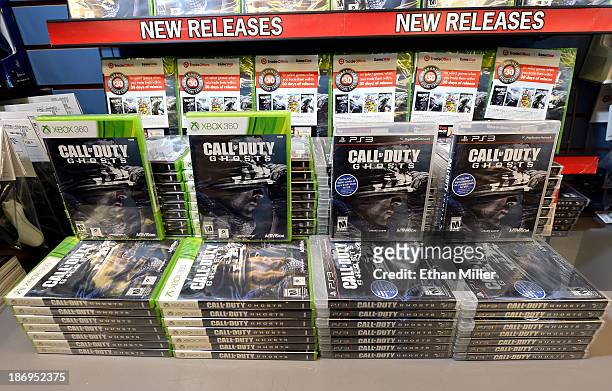 Copies of "Call of Duty: Ghosts" are displayed during a launch event for the highly anticipated video game at a GameStop Corp. Store on November 4,...
