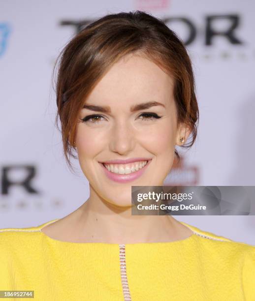 Actress Elizabeth Henstridge arrives at the Los Angeles premiere of "Thor: The Dark World" at the El Capitan Theatre on November 4, 2013 in...