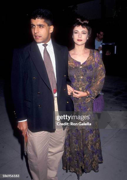 Actress Emma Samms and husband Bansi Nagji attend the "Backdraft" Beverly Hills Premiere on May 22, 1991 at the Academy Theatre in Beverly Hills,...