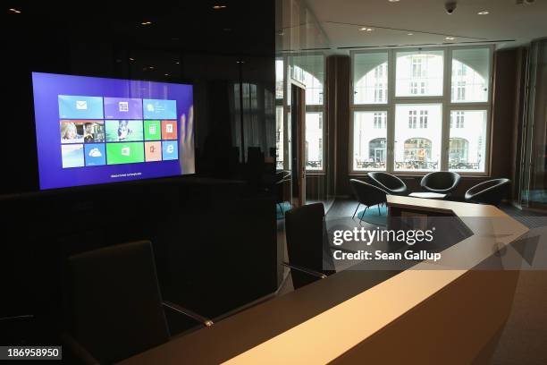 Large-screen monitor shows the Windows 8 operating system in the new Microsoft Berlin center on November 5, 2013 in Berlin, Germany. The Microsoft...