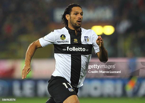 Amauri Carvalho De Oliveira of Parma FC in action during the Serie A match between Parma FC and Juventus at Stadio Ennio Tardini on November 2, 2013...