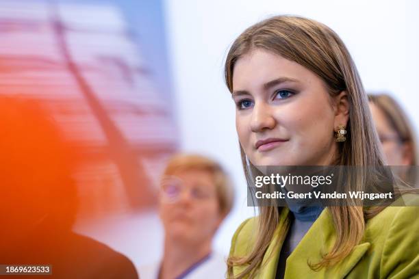 Her Royal Highness Princess Elisabeth Of Belgium, Duchess of Brabant, visits the Princess Elisabeth Children's Hospital on December 20, 2023 in...