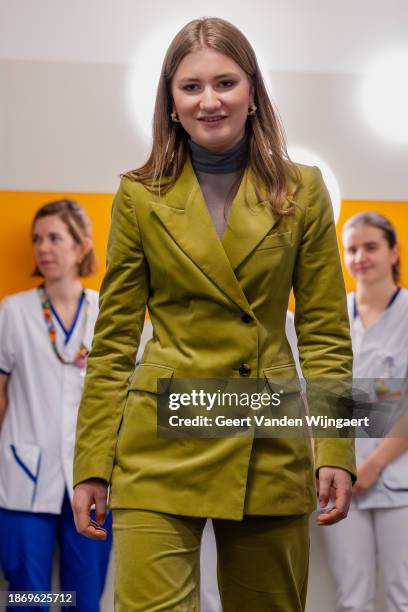 Her Royal Highness Princess Elisabeth Of Belgium, Duchess of Brabant, visits the Princess Elisabeth Children's Hospital on December 20, 2023 in...