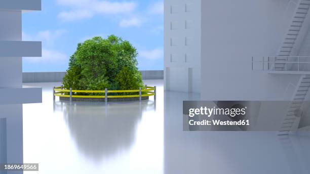 3d render of small fenced grove in middle of city - steps and staircases stock illustrations