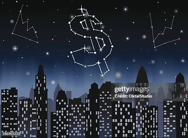 night sky over a financial center - star chart stock illustrations stock illustrations