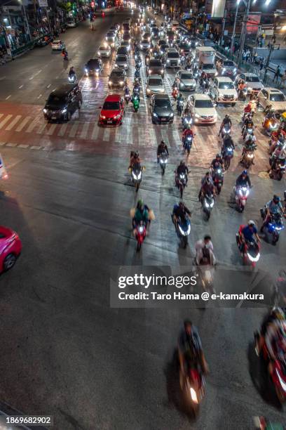 traffic jam in urban road in bangkok of thailand - bangkok traffic stock pictures, royalty-free photos & images