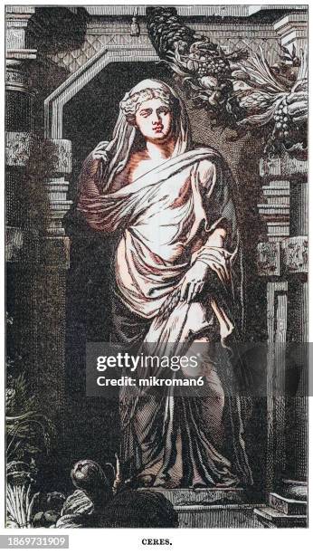 old engraved illustration of ceres, in ancient roman religion goddess of agriculture, grain crops, fertility and motherly relationships - ancient greek culture stock pictures, royalty-free photos & images