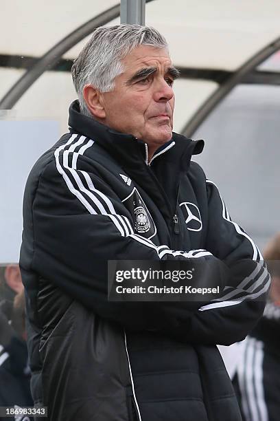 Head coach Frank Engel of Germany looks on during the U15 international friendly match between Germany and South Korea at Jahnstadion on November 5,...