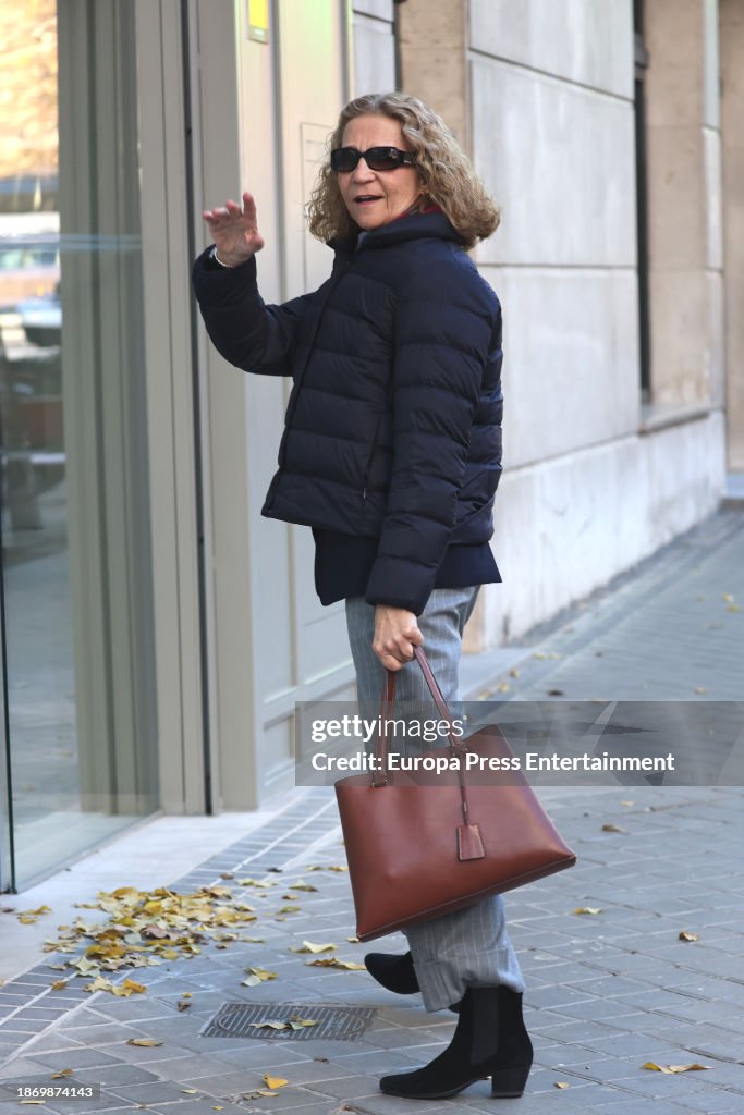 Infanta Elena arrives at the restaurant on December 20 in Madrid