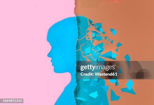 Illustration of silhouette of disintegrating woman Illustration of silhouette of disintegrating woman
