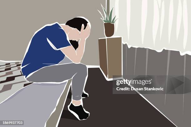 ilustraciones, imágenes clip art, dibujos animados e iconos de stock de mujer triste y desesperada - trastorno causado por estrés postraumático