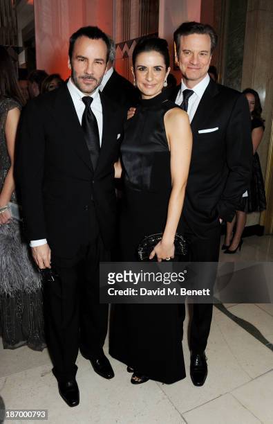 Tom Ford, Livia Firth and Colin Firth arrive at the Harper's Bazaar Women of the Year awards at Claridge's Hotel on November 5, 2013 in London,...