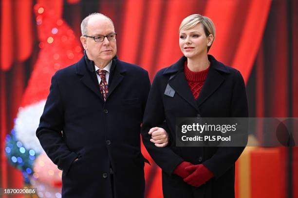 Prince Albert II of Monaco and Princess Charlene of Monaco attend the Christmas Tree at Monaco Palace on December 20, 2023 in Monaco, Monaco. .