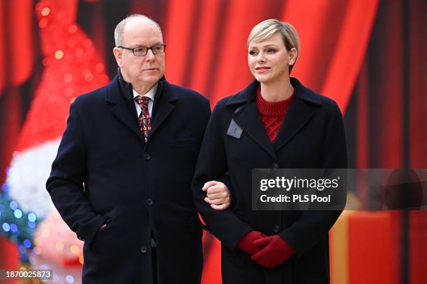 Prince Albert II of Monaco and Princess Charlene of Monaco attend the Christmas Tree at Monaco Palace on December 20, 2023 in Monaco, Monaco.