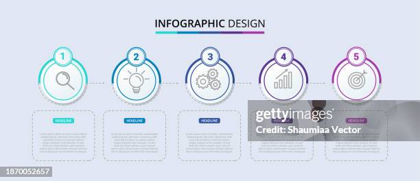 five steps infographic design. information chart in flat design in hexagon shape, isolated on white background - 5 point diagram stock illustrations