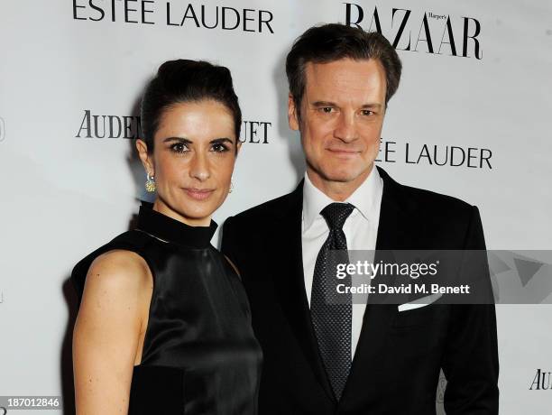 Livia Firth and Colin Firth arrive at the Harper's Bazaar Women of the Year awards at Claridge's Hotel on November 5, 2013 in London, England.