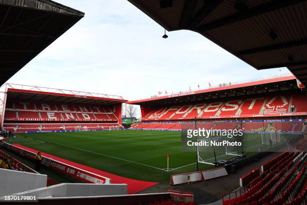 General view inside the City Ground is being shown during the Premier League match between Nottingham Forest and Bournemouth in Nottingham, England,...