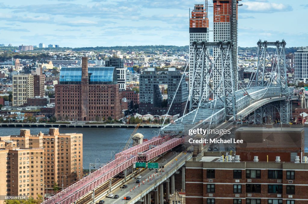 High Angle View of Williamsburg Bridge and Brooklyn Waterfront