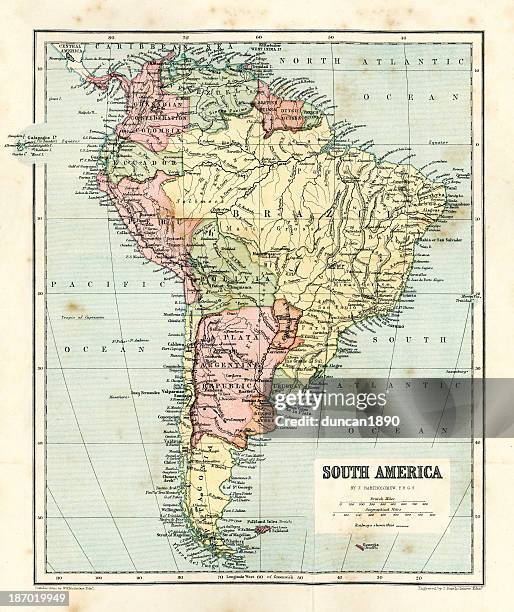 stockillustraties, clipart, cartoons en iconen met antique map - south america - ecuador venezuela