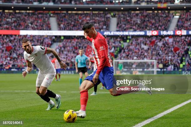 Nemanja Gudelj of Sevilla FC, Alvaro Morata of Atletico Madrid during the LaLiga EA Sports match between Atletico Madrid v Sevilla at the Civitas...