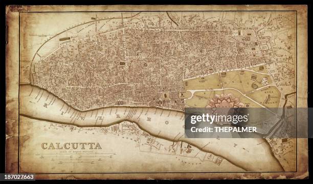 map of calcutta 1830 - kolkata stock illustrations