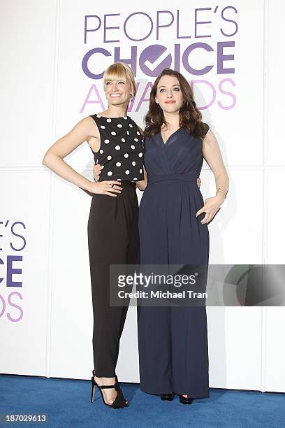Kat Dennings and Beth Behrs attend the 2014 People's Choice Awards nominations announcement held at The Paley Center for Media on November 5, 2013 in...