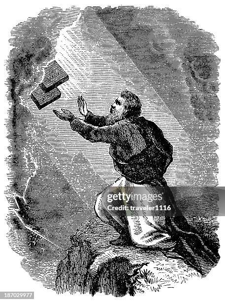 moses receiving the law - mt sinai stock illustrations