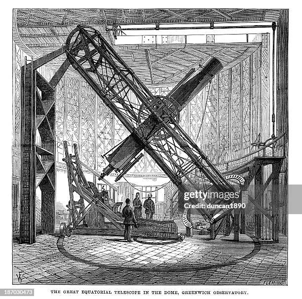 great equatorial telescope - using telescope stock illustrations