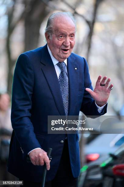 King Juan Carlos celebrates the Princess Elena's 60th Birthday at the Pabu restaurant on December 20, 2023 in Madrid, Spain.