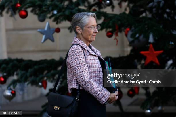 French Prime Minister Elisabeth Borne during the weekly cabinet meeting at the presidential Elysee Palace on December 20 2023 in Paris, France.