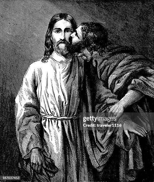 judas and jesus - stabbed in the back stock illustrations