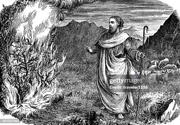 moses and the burning bush - moses stock illustrations