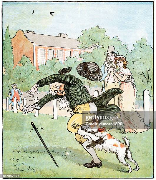 dog went mad and bit the man - nursery rhymes stock illustrations