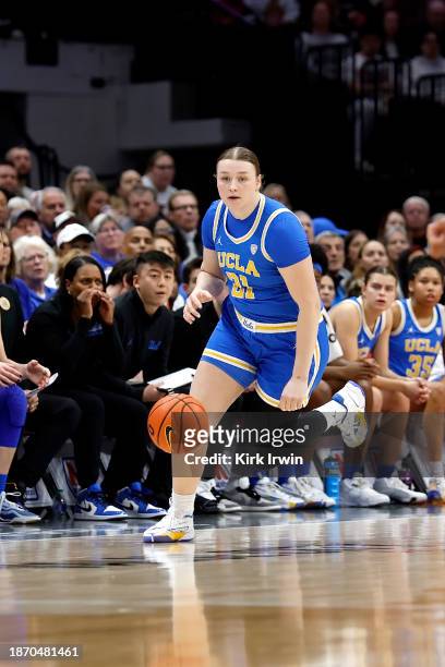 Lina Sontag of the UCLA Bruins controls the ball during the game against the Ohio State Buckeyes at Value City Arena on December 18, 2023 in...