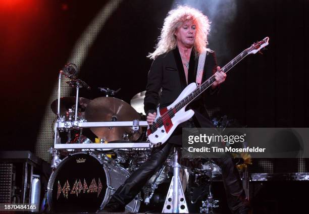 Rick Savage of Def Leppard performs at Sleep Train Amphitheatre on September 3, 2009 in Wheatland, California.