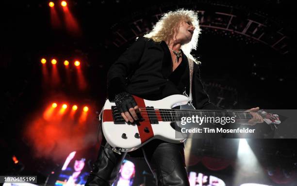 Rick Savage of Def Leppard performs at Sleep Train Amphitheatre on September 3, 2009 in Wheatland, California.