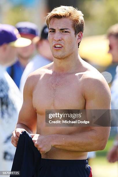 Jack Viney looks ahead during a Melbourne Demons AFL training session at Gosch's Paddock on November 6, 2013 in Melbourne, Australia.