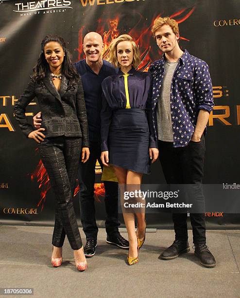 The Hunger Games: Catching Fire" cast members Jena Malone, Sam Claflin, Meta Golding and Bruno Gunn meet fans on November 5, 2013 at Mall of America...