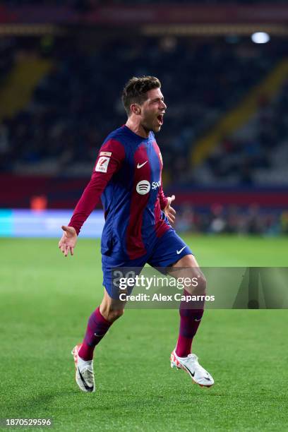 Sergi Roberto of FC Barcelona celebrates after scoring his team's second goal during the LaLiga EA Sports match between FC Barcelona and UD Almeria...