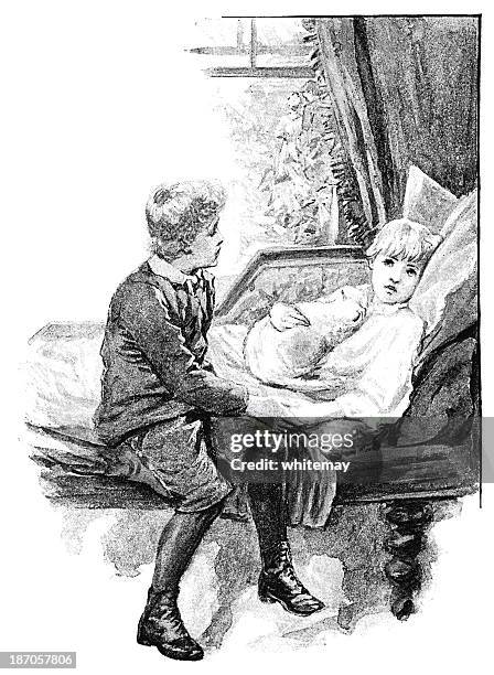 victorian invalid child - chaise longue stock illustrations