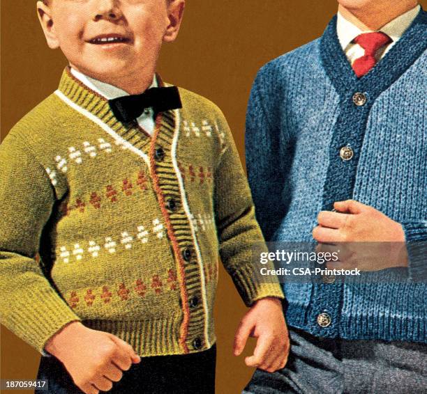 two little boys wearing caridigans - 開胸針織衫 幅插畫檔、美工圖案、卡通及圖標