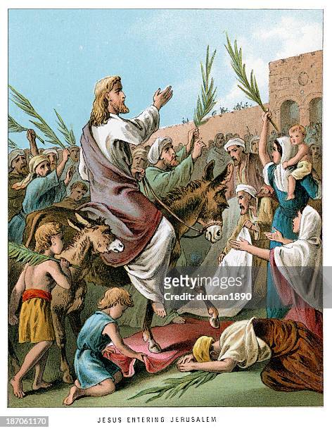 jesus entering jerusalem - palm sunday stock illustrations