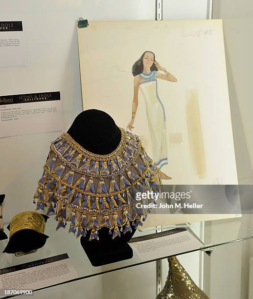 View of jewelry worn by actress Elizabeth Taylor in the movie "Cleopatra" at the press preview for Icons & Idols Fashion and Hollywood Exhibit at...