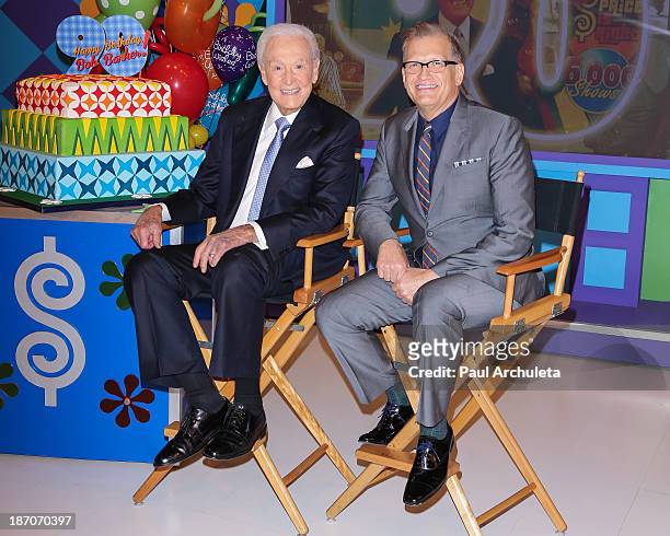 Bob Barker and Drew Carey attend the set of "The Price Is Right" to celebrate Bob Barker 90th Birthday at CBS Television City on November 5, 2013 in...