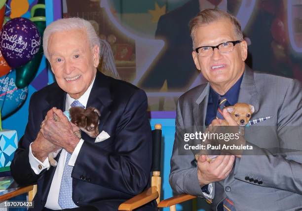 Bob Barker and Drew Carey attend the set of "The Price Is Right" to celebrate Bob Barker 90th Birthday at CBS Television City on November 5, 2013 in...