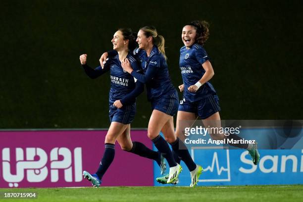 Gaetane Thiney of Paris FC celebrates with teammates after scoring their team's first goal during the UEFA Women's Champions League group stage match...