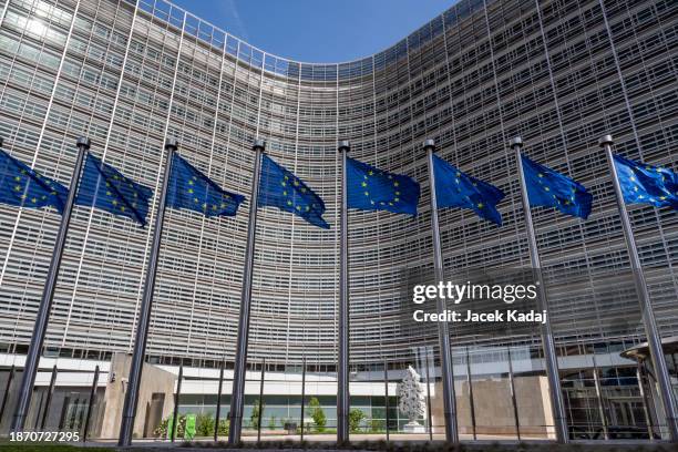 european flags in brussels - brussel stockfoto's en -beelden