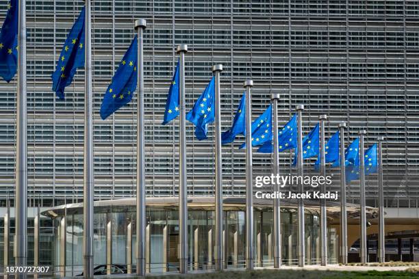 european flags in brussels - french parliament stock pictures, royalty-free photos & images