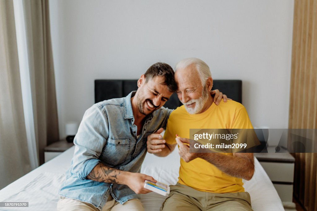 Senior man taking pills